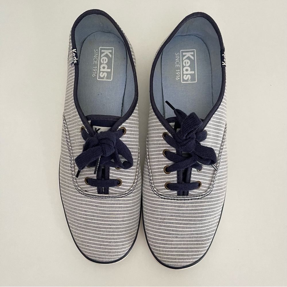 Keds - Blue and White Striped Champion Sneakers - Women’s Size 8 - Picture 3 of 9